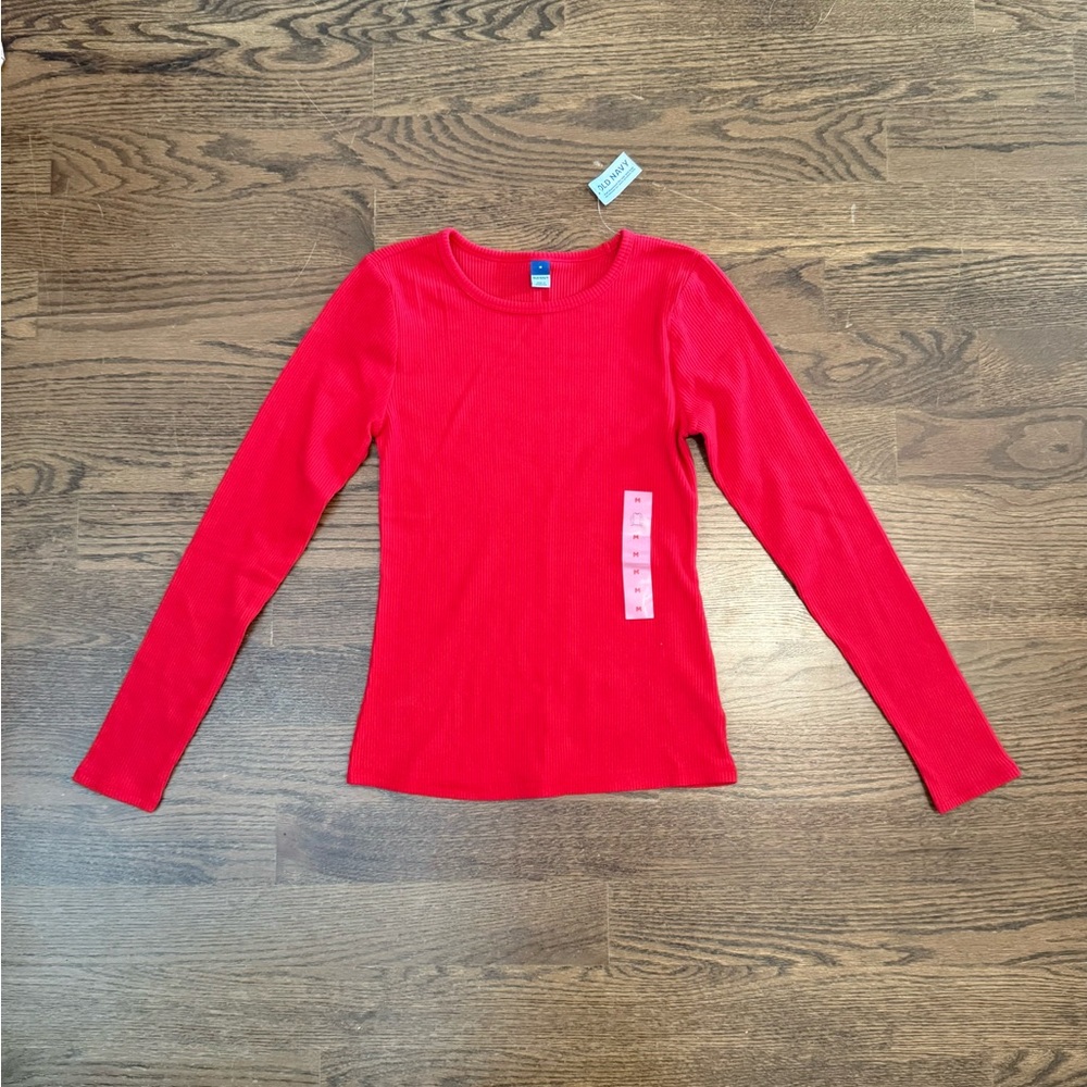 Old Navy Red Ribbed Long Sleeve Shirt Top NWT
